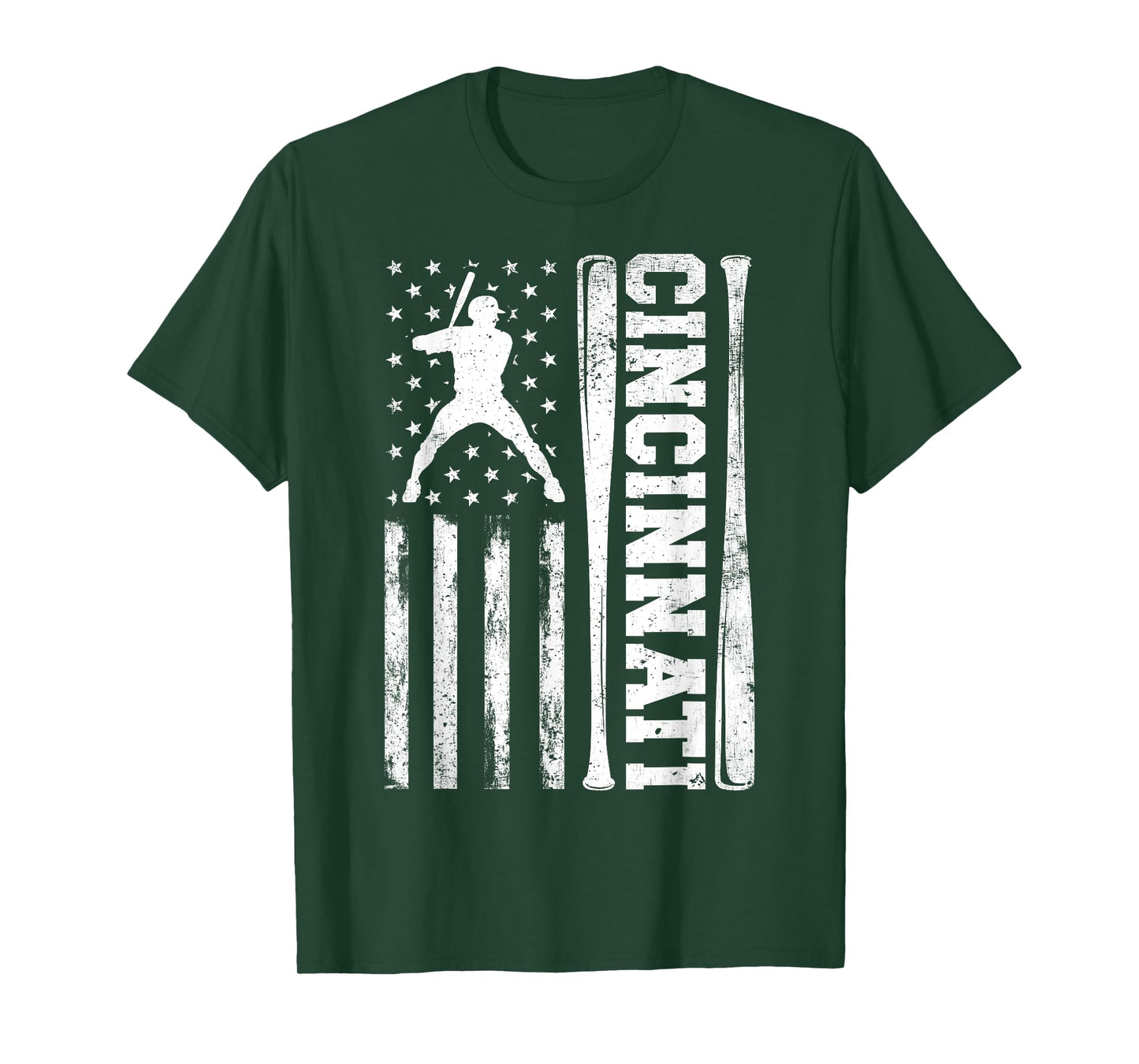 American US Flag Vintage Cincinnati Baseball Lover Men Boys T-Shirt