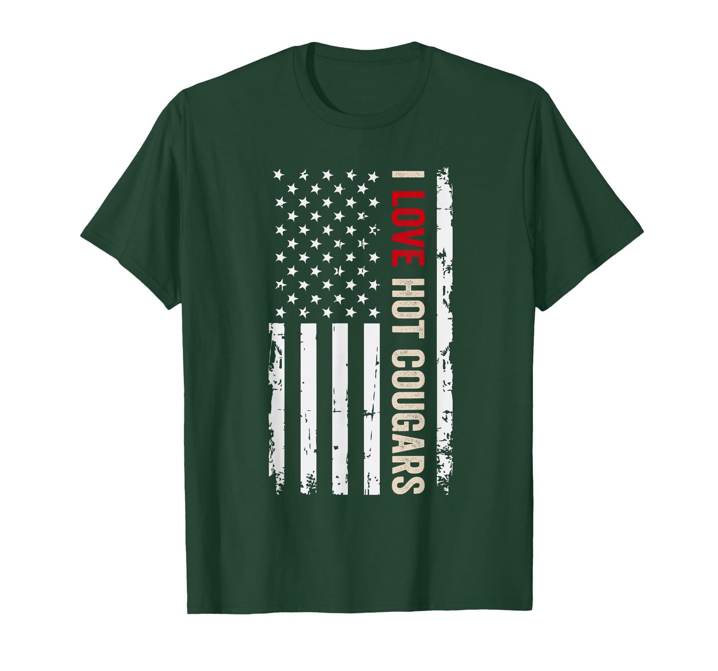 I Love Hot Cougars American USA Flag T-Shirt