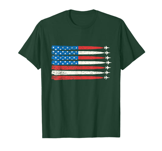 Fighter Jets American USA Flag 4th of July Patriotic Men Tee T-Shirt