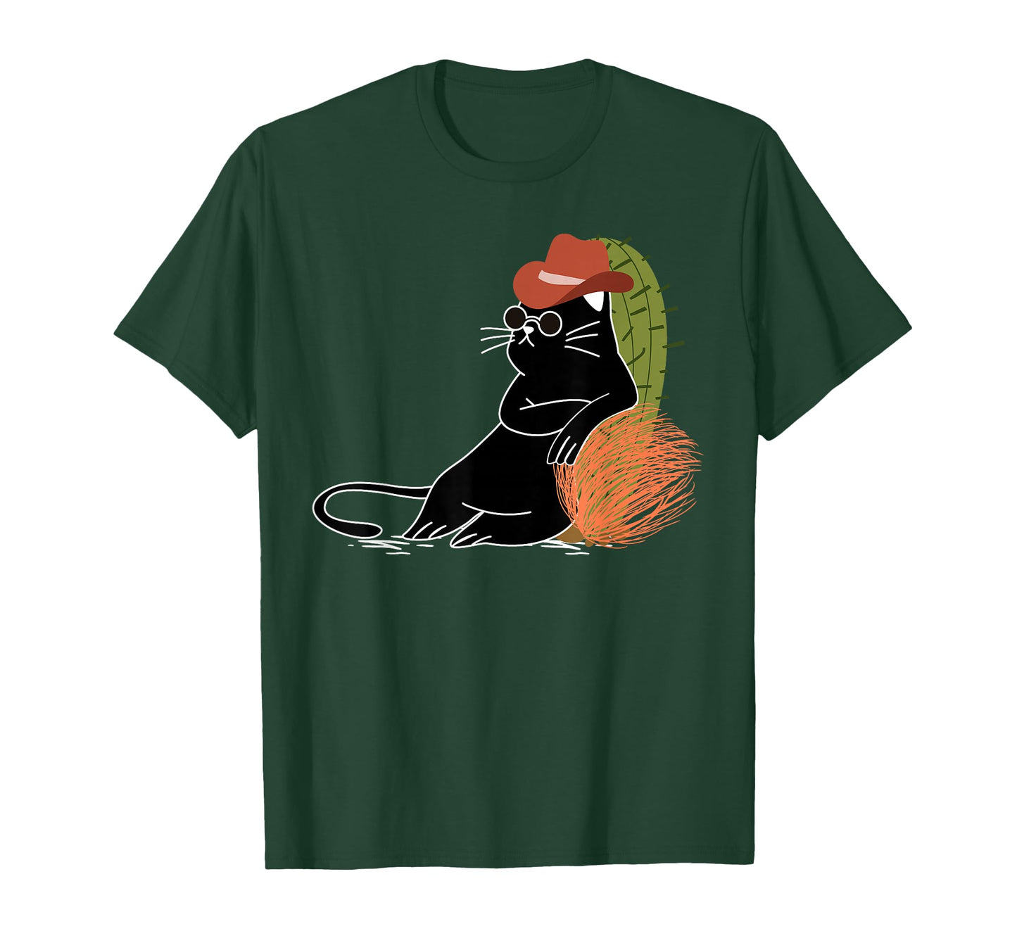Relaxed Cowboy Cat Amidst Cactus and Wild West Tumbleweeds T-Shirt