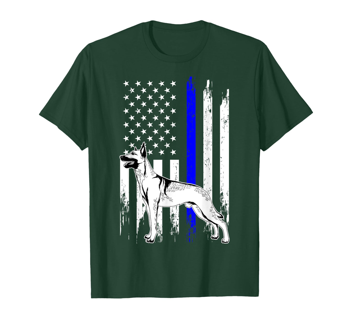 Belgian Malinois K9 Unit Thin Blue Line US Flag Police Gift T-Shirt