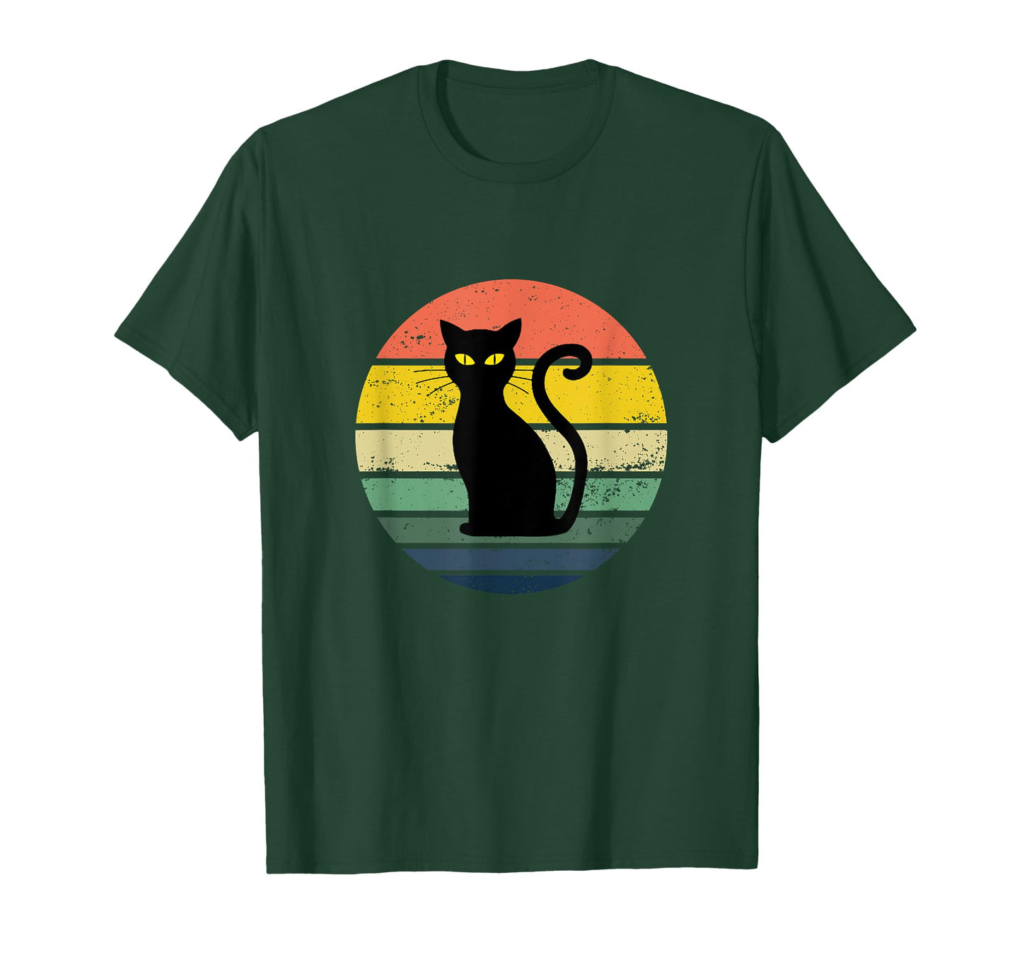 Distressed Retro Sunset Black Cat T-Shirt for Men Women Girls Kids