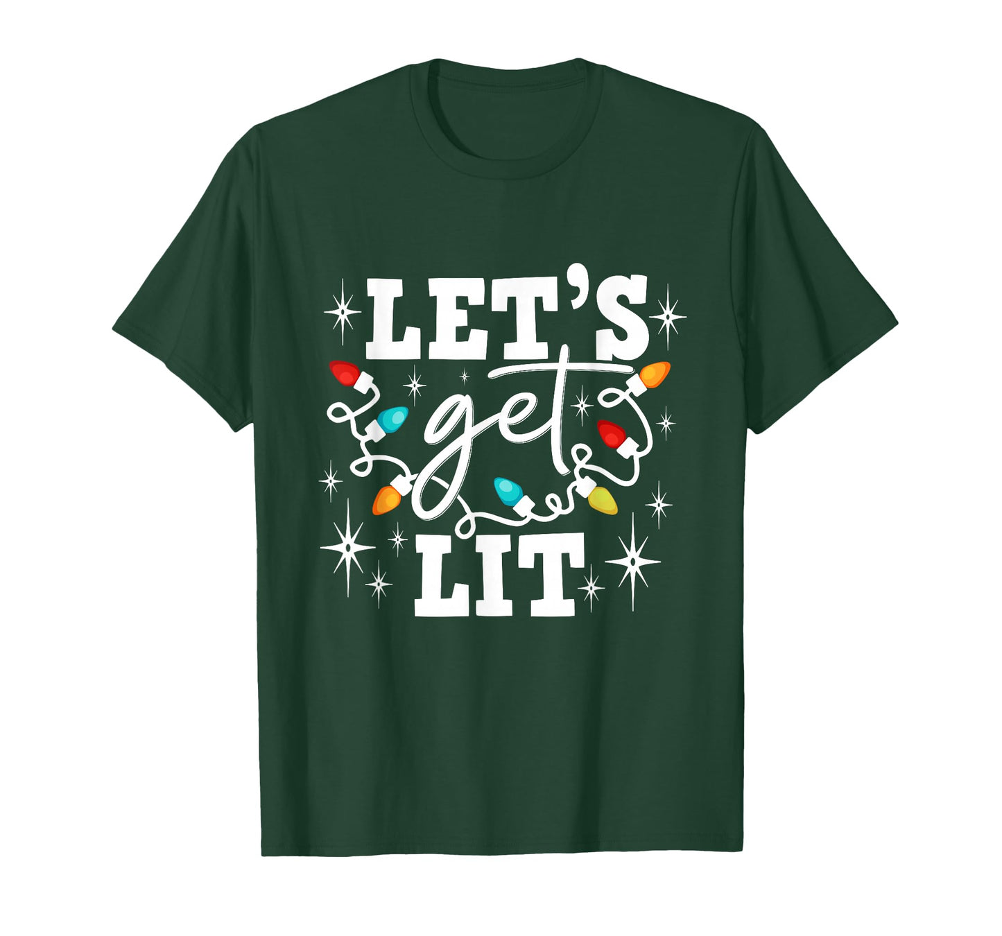 Let's Get Lit Drinking Santa Hat Christmas Lights Funny T-Shirt