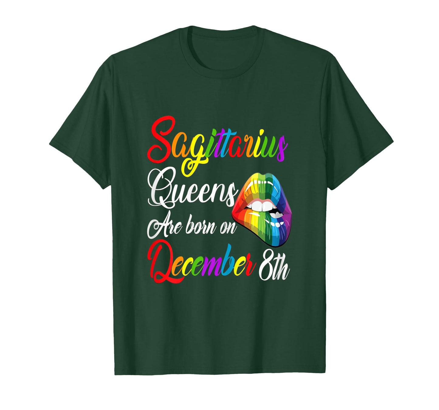 Womens Queens Are Born on December 8th Rainbow Lips Sagittarius T-Shirt