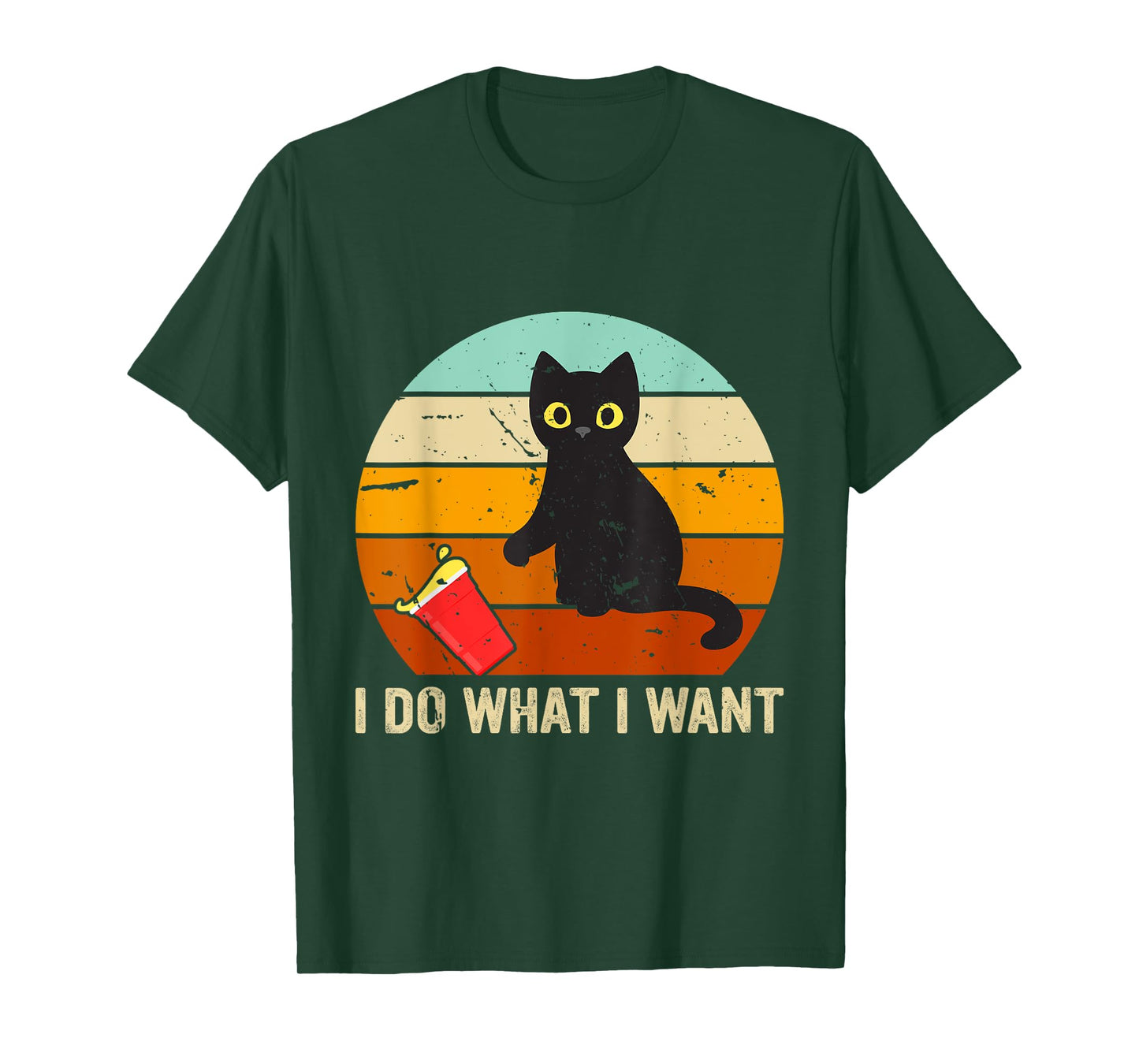 I Do What I Want Cat Coffee Black Cat Red Cup Funny Graphic Men Women Kids T-Shirt