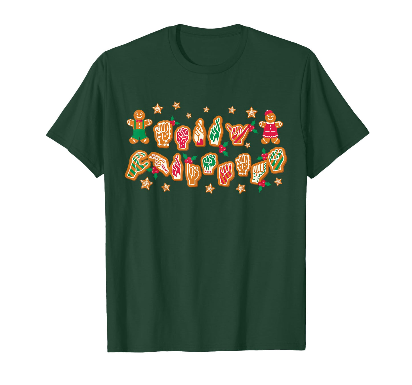 ASL Christmas American Sign Language Gingerbread Hands Deaf T-Shirt