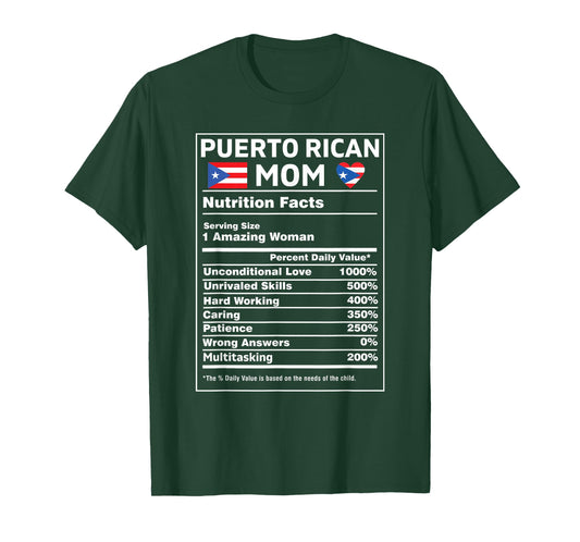 Puerto Rican Mom Nutrition Facts Boricua Puerto Rico PR Flag T-Shirt