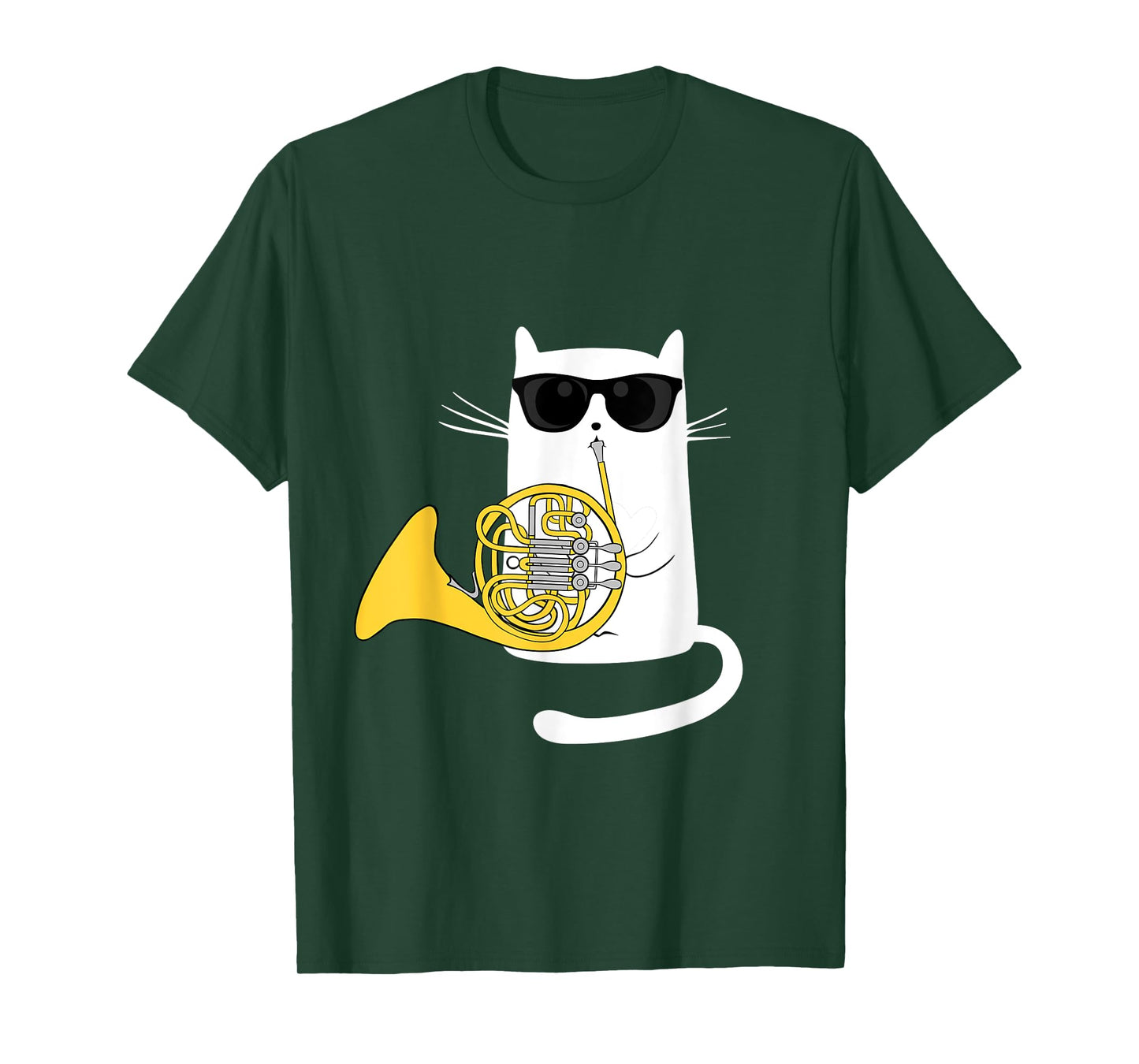 Funny Jazz Cat Wearing Sunglasses Playing French Horn Men Women Girls Kids T-Shirt