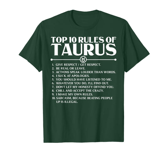 Horoscope Symbols Astrology Sign Top 10 Rules of Taurus T-Shirt