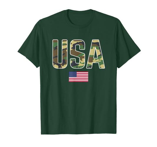 USA Camo Letters With American Flag Patriotic T-Shirt
