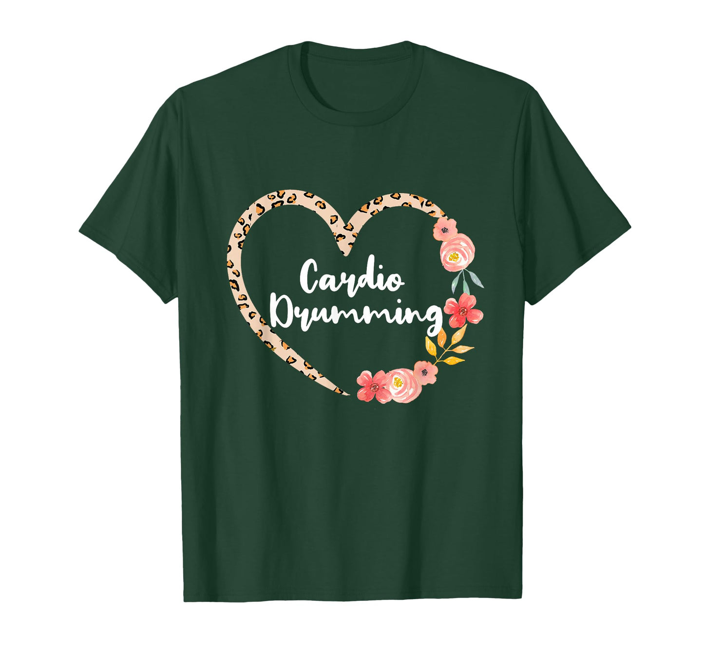 Cardio Drumming Fitness Gym Leopard Floral Heart For Women T-Shirt