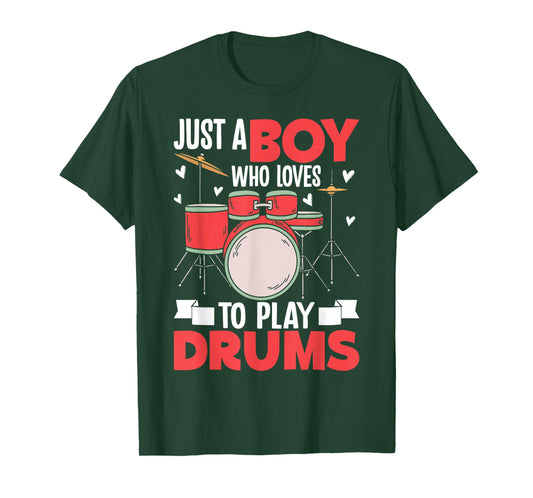 Just A Boy Who Loves to Play Drums Drummer Boys Kids T-Shirt