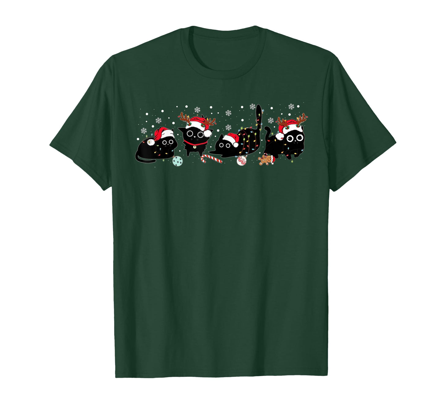 Cute Cats Santa Reindeer Funny Christmas Lights Cat Lover PJ T-Shirt