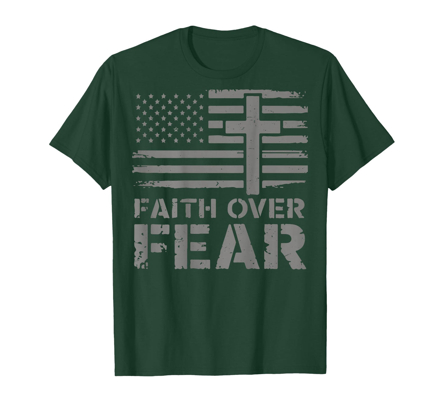 Mens Christian Faith Over Fear American Flag Patriotic Jesus T-Shirt