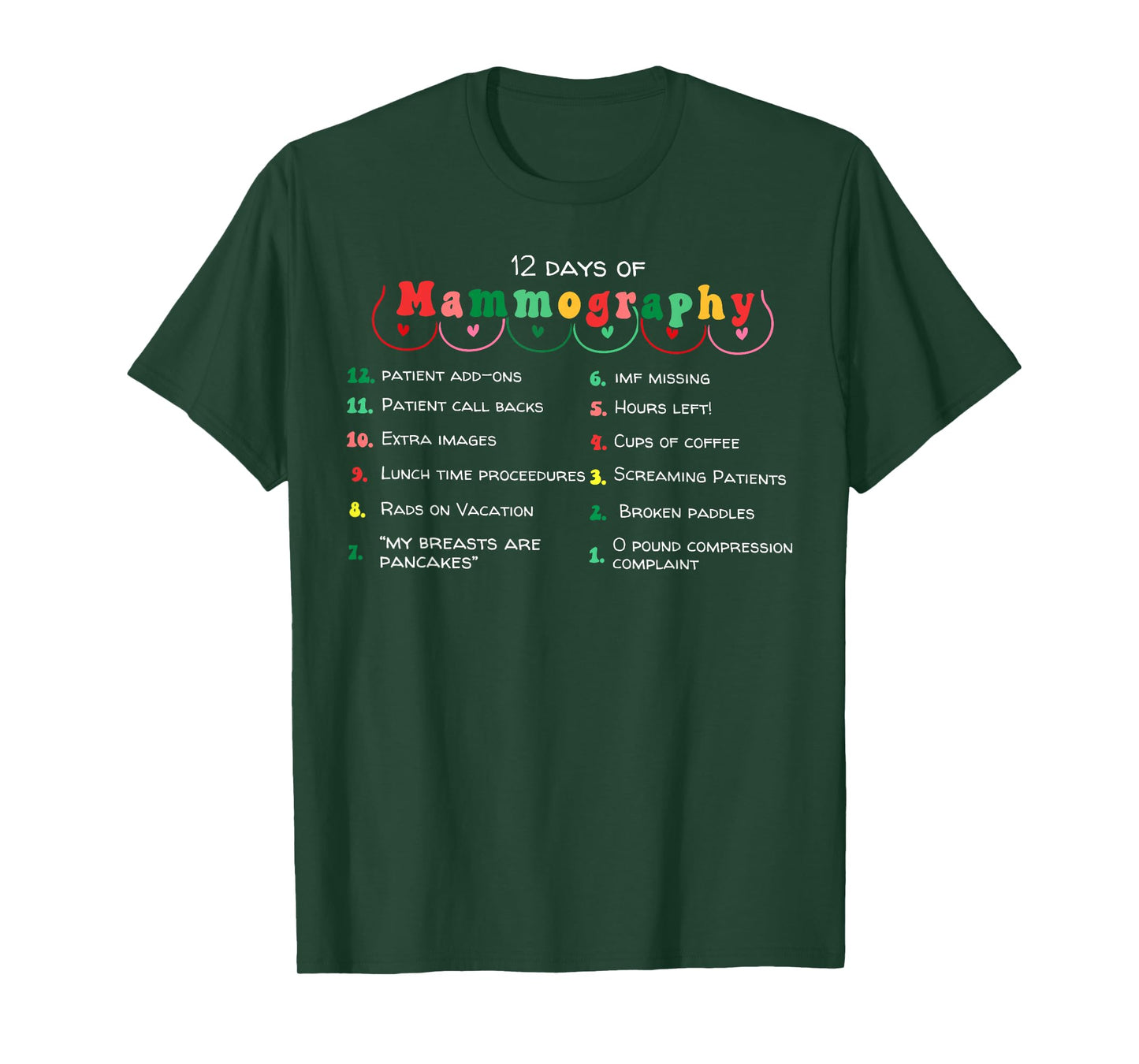 12 Days Of Mammography Mammo Technologist Christmas Pajamas T-Shirt