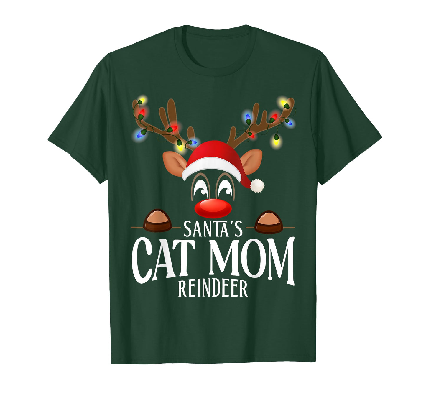 Santa's Cat mom Reindeer Funny XMas Matching PJS T-Shirt