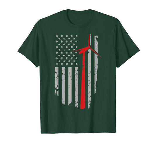 Vintage American Flag Mens Apparel, Wind Turbine Technician T-Shirt
