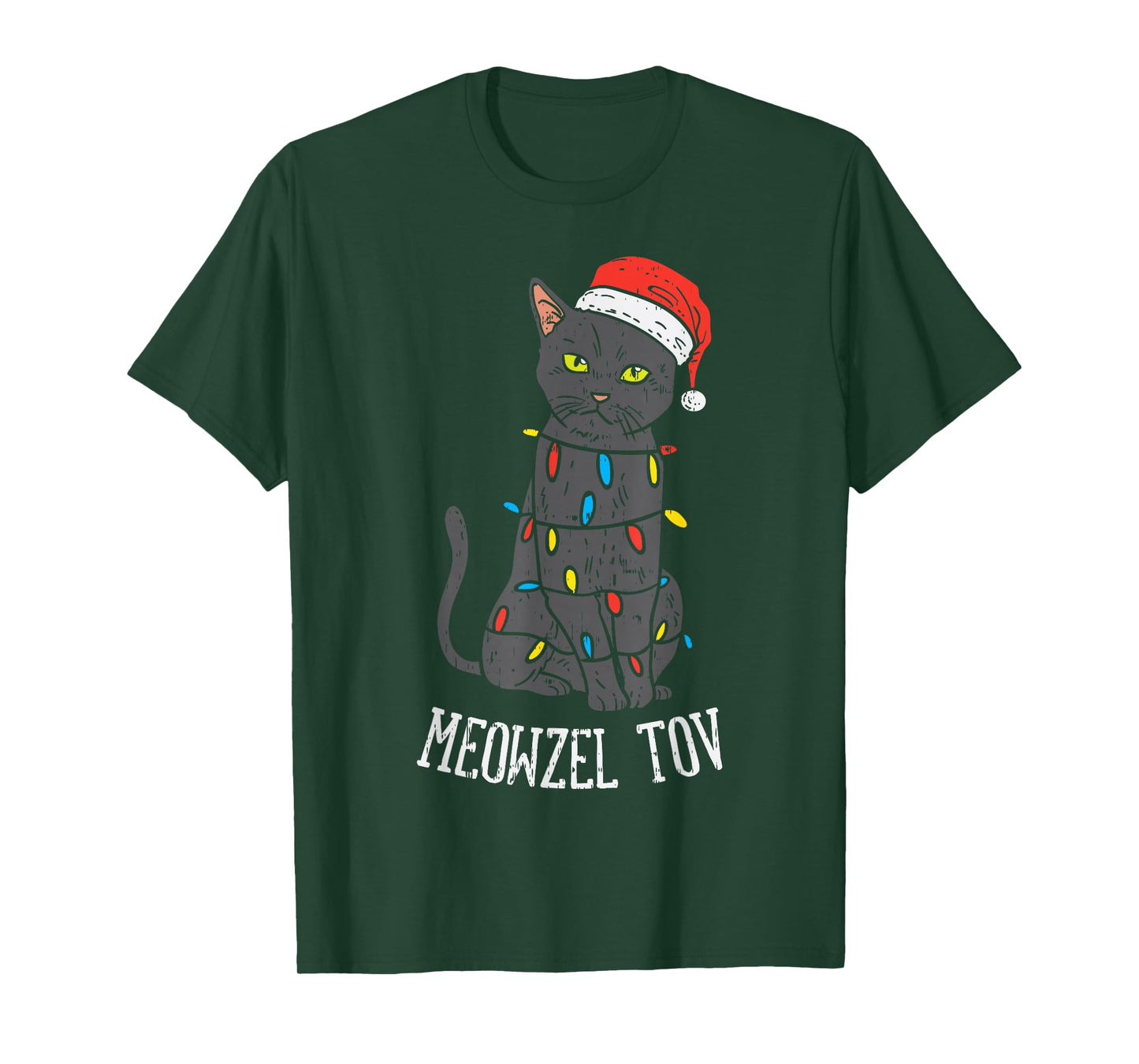 Meowzel Tov Hanukkah Black Cat Christmas Lights Pet Gift T-Shirt