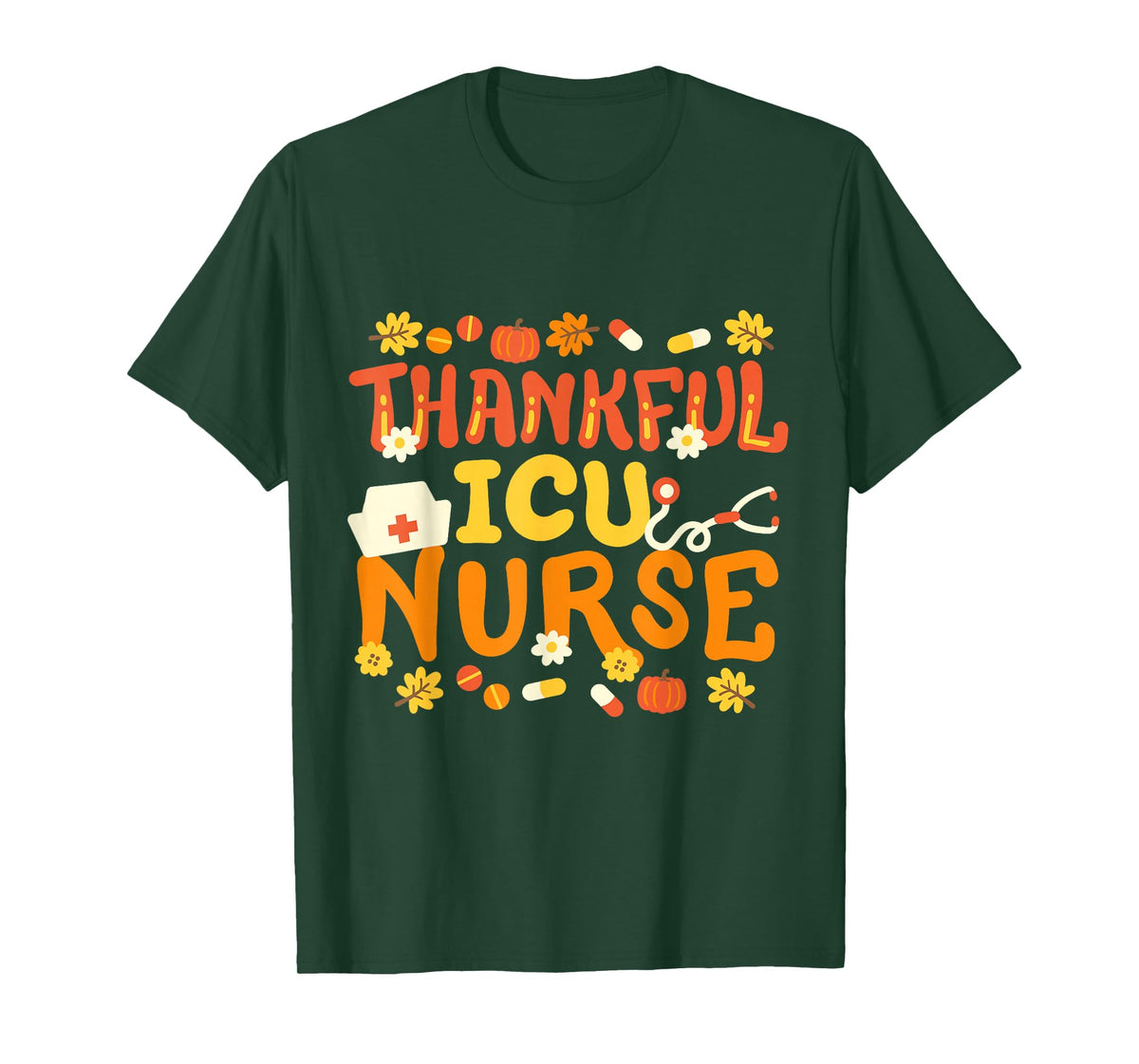 Thankful ICU Nurse Retro Groovy Thanksgiving RN Men Women T-Shirt