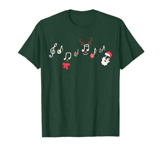Christmas Santa Snowman Reindeer Music Notes Teacher Holiday T-Shirt