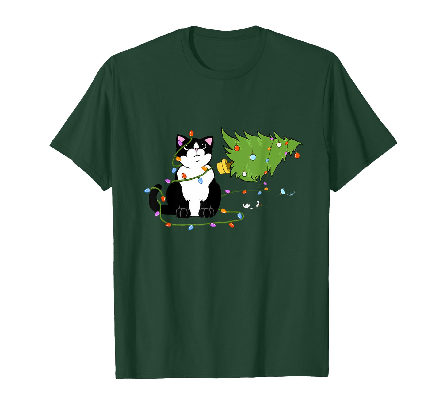 Christmas Tree Knocked Over By Tuxedo Cat Meowy Christmas T-Shirt for Men Women Kids