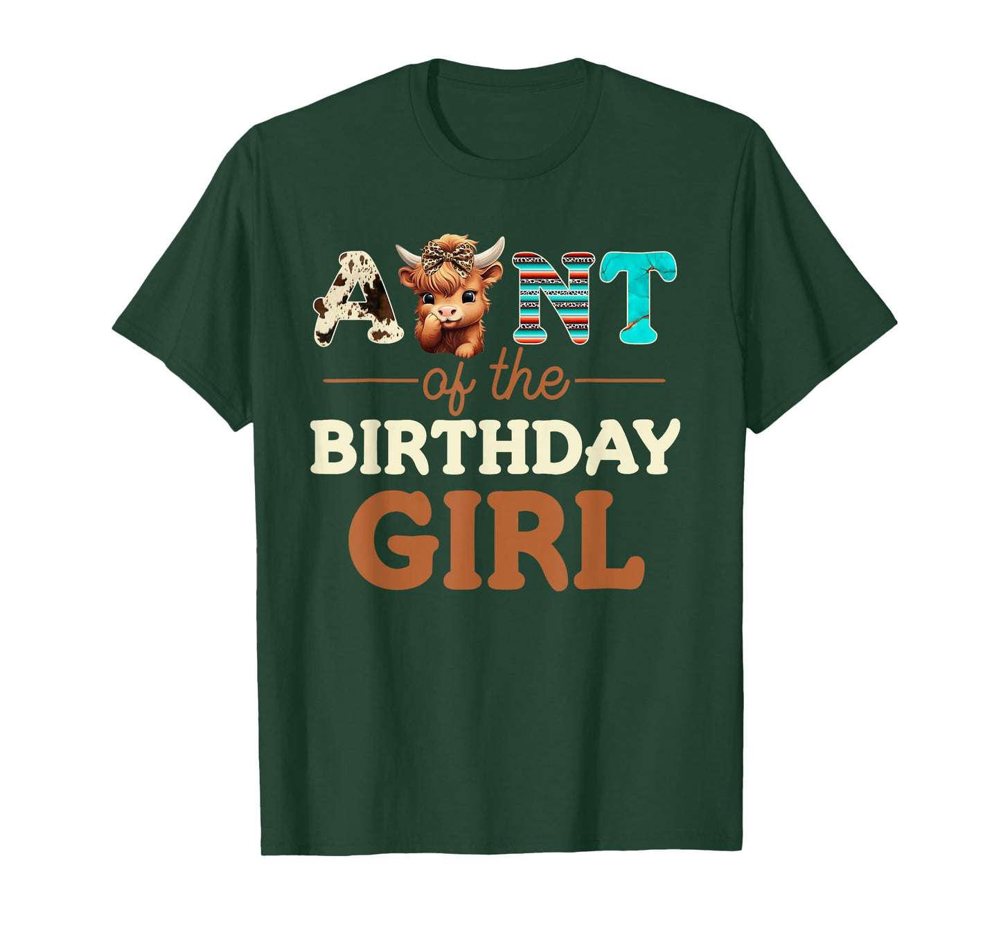 Aunt of The Birthday Girl Highland Cow Print First Bday T-Shirt