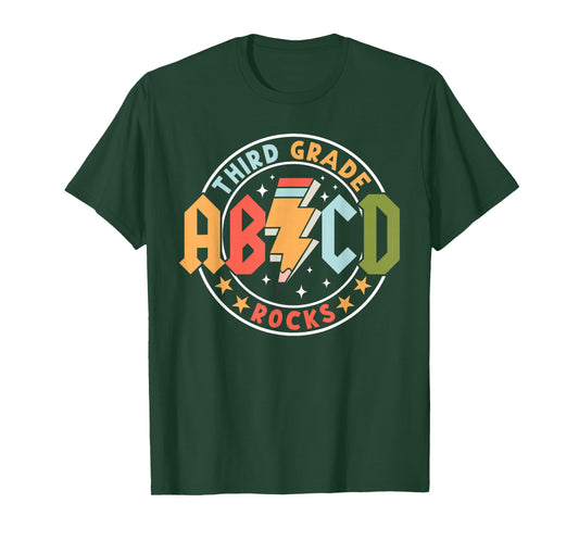 ABCD 3rd Grade Rocks Pencil Lightning Teachers Rock Boys T-Shirt