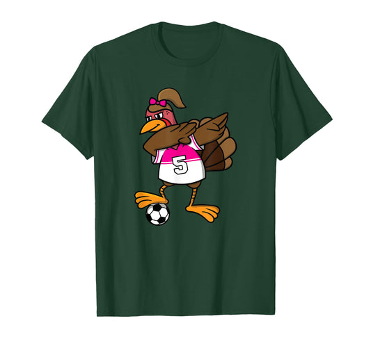 Thanksgiving Turkey Shirt for Girls Soccer Dab Dabbing Funny T-Shirt