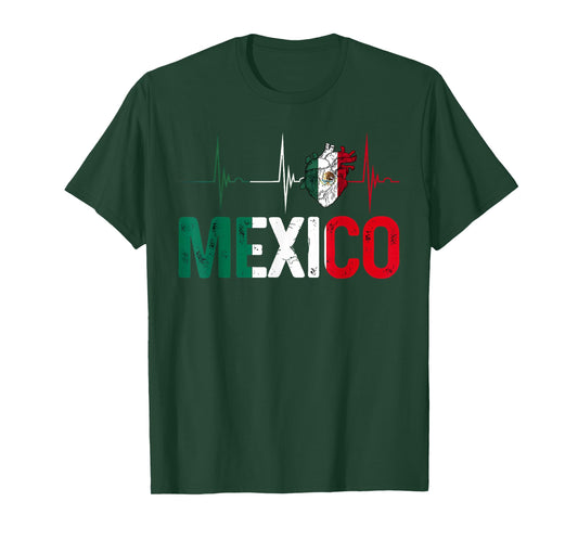 Mexico Heartbeat Pulse Mexico Flag Mexican Cinco De Mayo T-Shirt