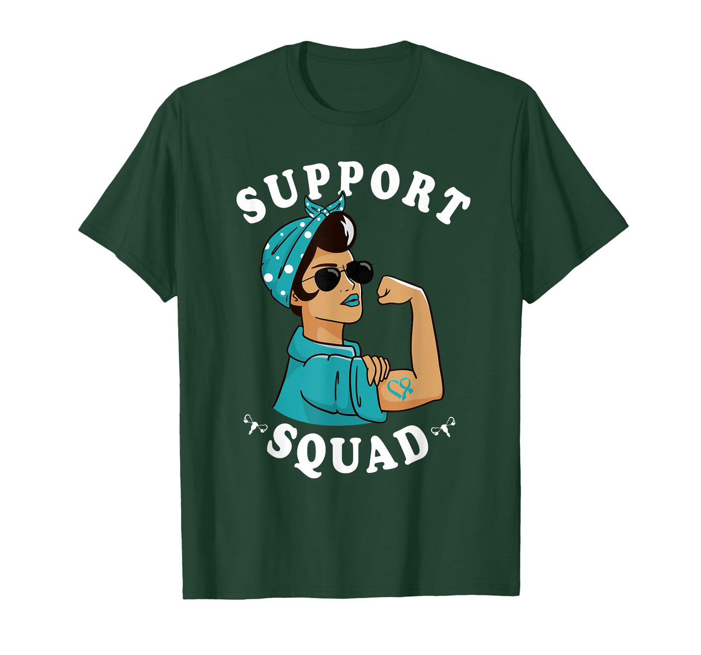 "Support Squad" Teal Ribbon Bandana Women Ovarian Cancer T-Shirt