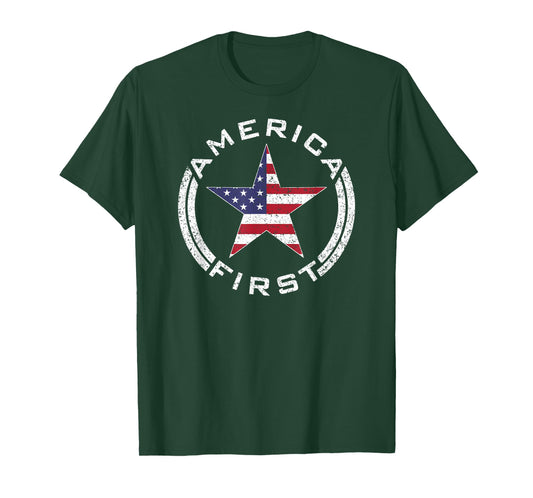 America First USA Flag American Star Roundel Patriot TEE T-Shirt