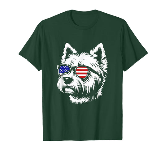 American Flag West Highland White Terrier Dog Westie Design Women Girls Kids Men T-Shirt