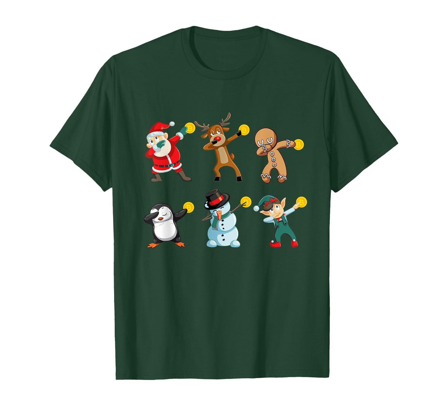 Santa Elf Snowman Reindeer Dabbing Holding Bitcoin T-Shirt