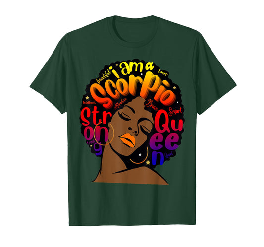 Birthday Gifts Orange Lips Melanin I Am A Scorpio Queen T-Shirt