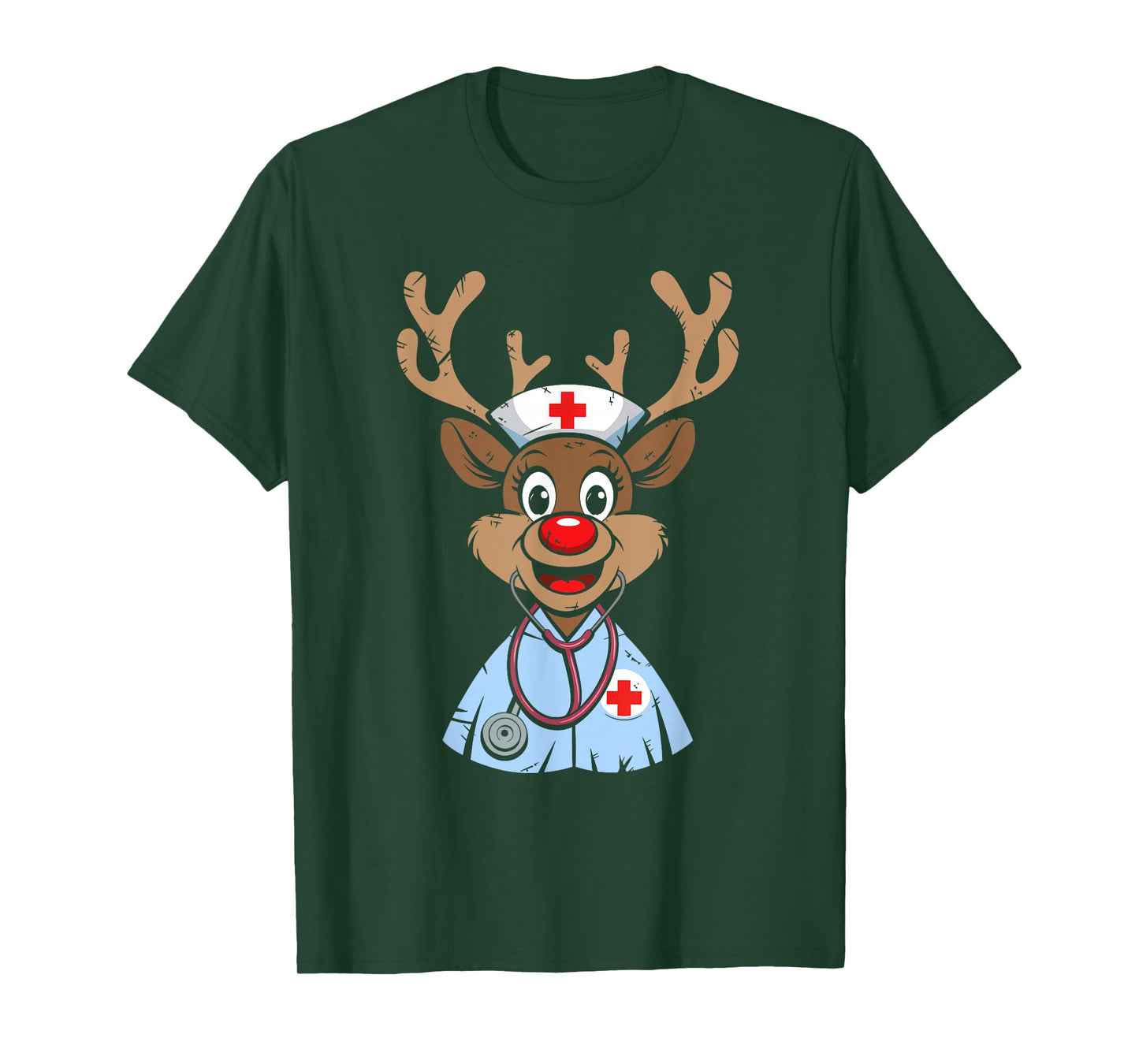 Christmas Nurse Reindeer Funny Scrubs Rubber Gloves Nurses T-Shirt