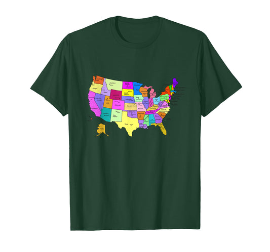 States & Capitals t-shirt Colorful USA Map School Geography T-Shirt