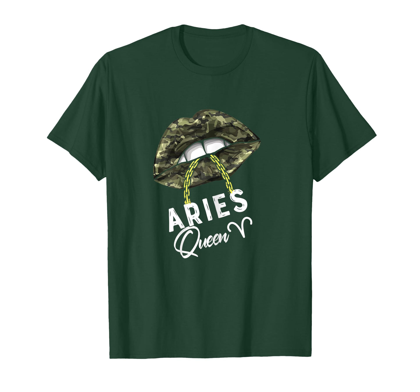 Womens Army Aries Queen Lips Camouflage Womens Military Green Cute T-Shirt