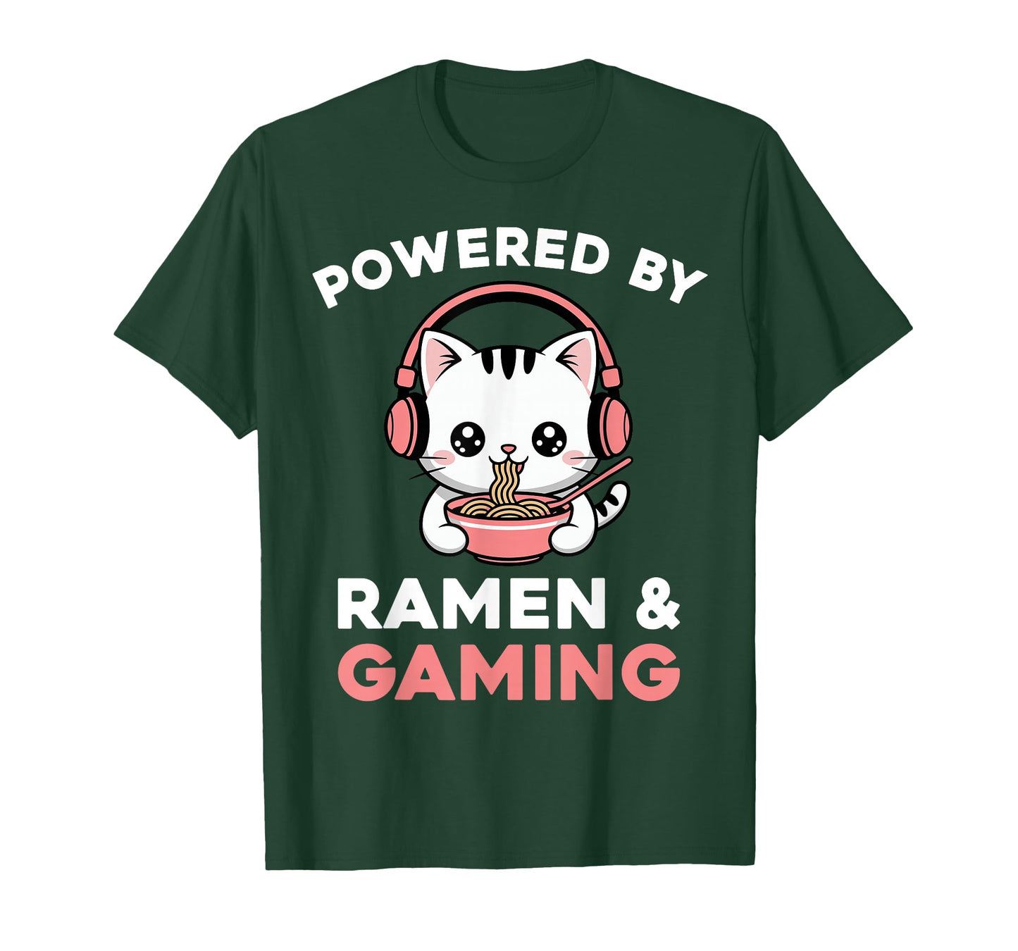 Gaming Cat Powered by Gaming & Ramen Funny Gamer Cat T-Shirt
