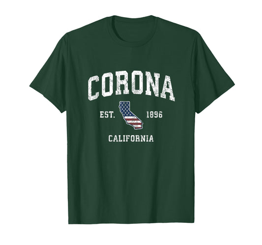 Corona California CA Vintage American Flag Sports Design T-Shirt
