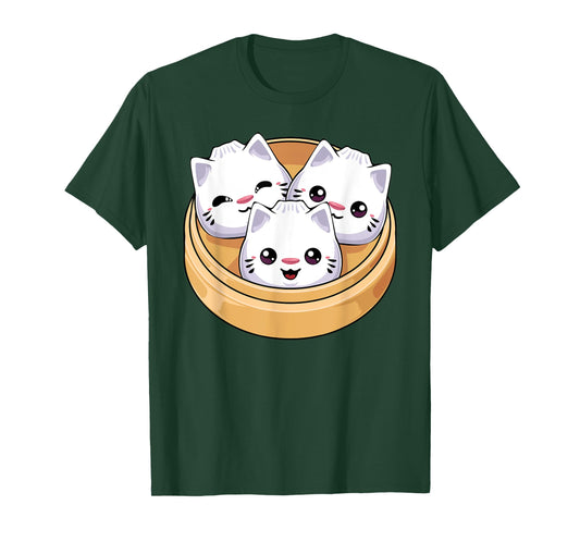 Cute Dumpling Cat Kawaii Dim Sum Cats T-Shirt for Men Women Kids