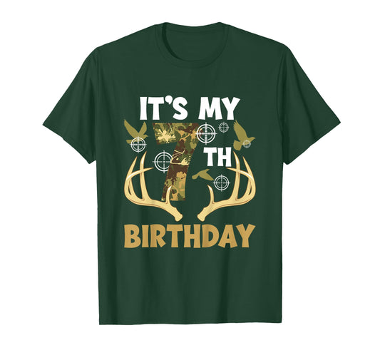 7th Hunting Birthday Party 7 Year Old Hunter Birthday T-Shirt