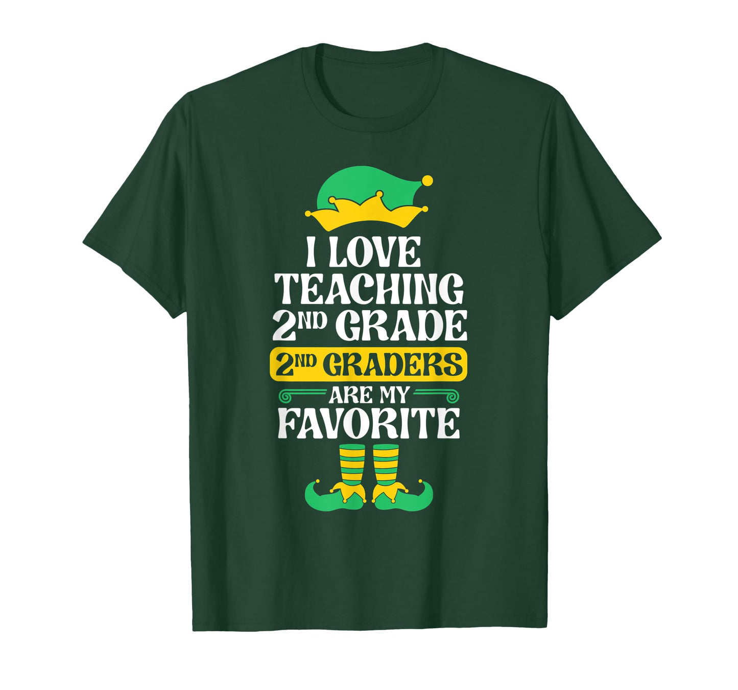 2nd Grade Teacher Elf Christmas School Party I Love Teaching Men Women Kids T-Shirt