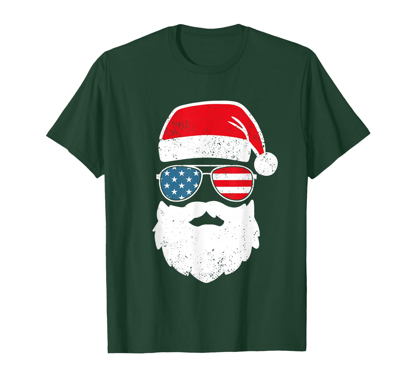 Funny Santa Claus Face Sunglasses Patriotic American Flag T-Shirt