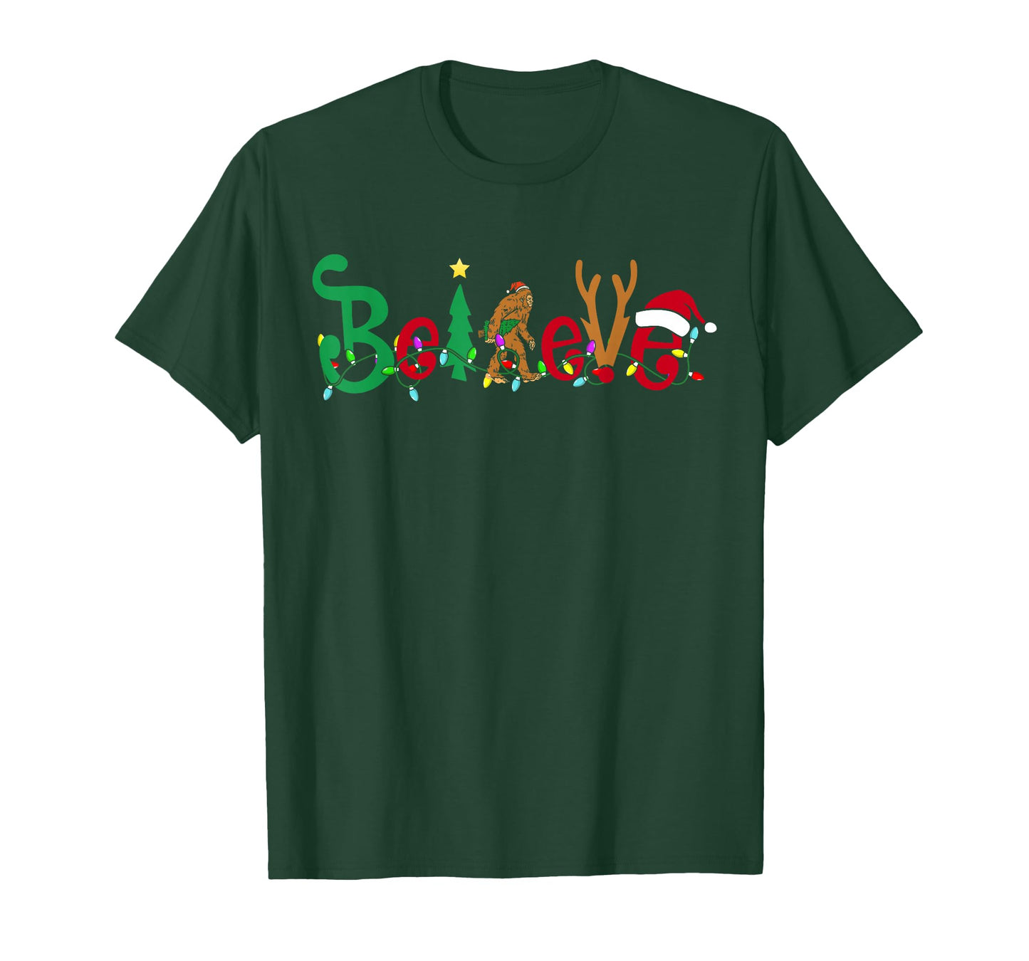 Funny Christmas Xmas Bigfoot Believe Sasquatch in Moon Light T-Shirt
