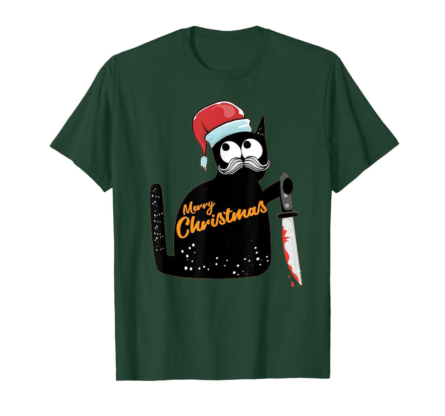Christmas Scary Black Cat With Knife funny Christmas Pajama Men Women T-Shirt