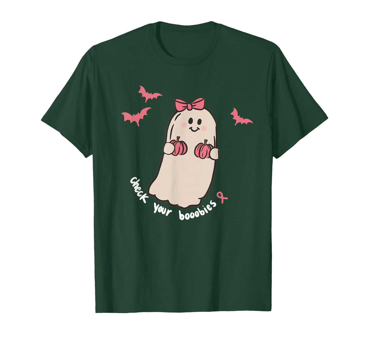 Check Your Boobies Ghost Halloween Breast Cancer Awareness T-Shirt