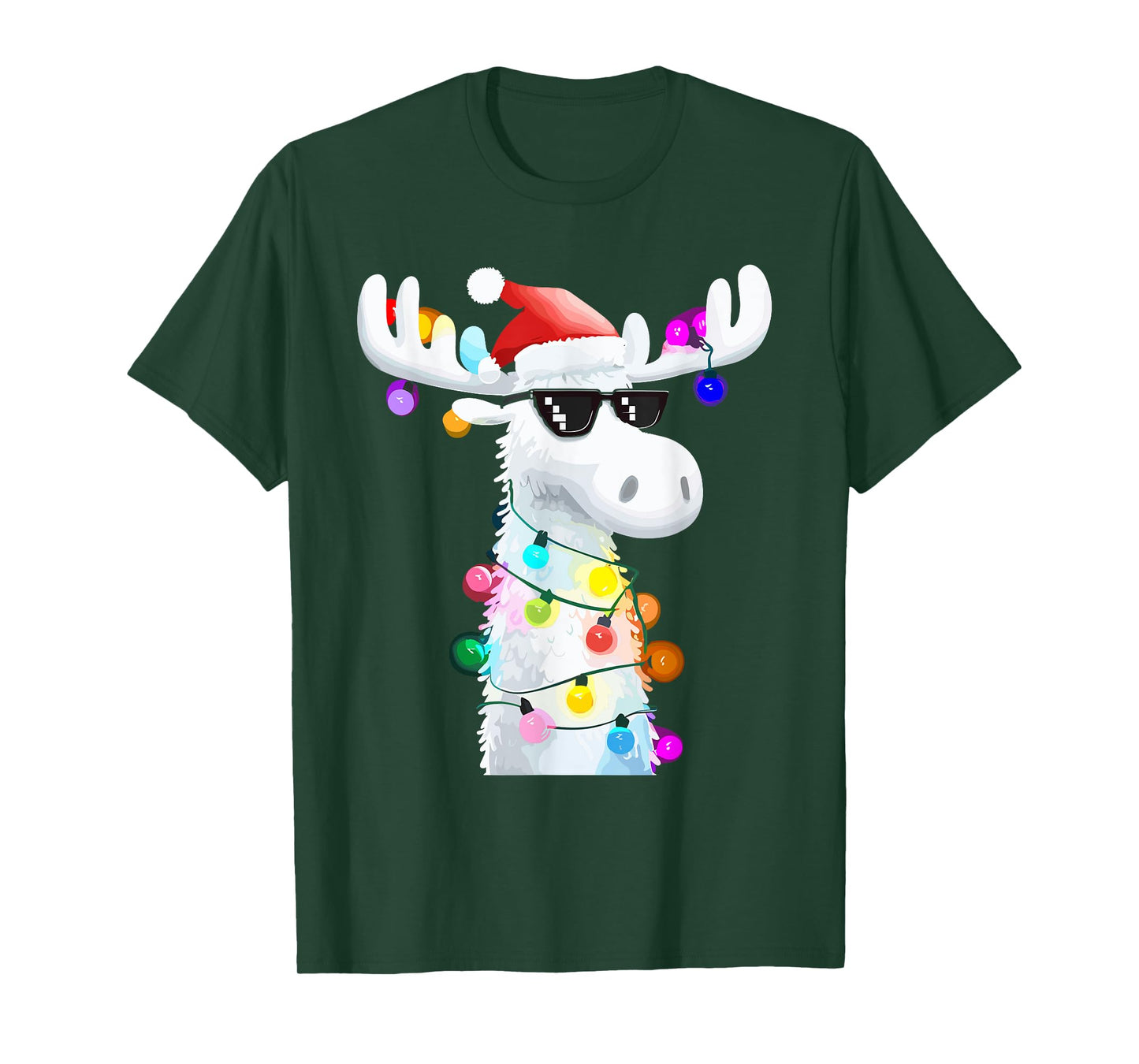 Funny Christmas Moose with Sunglasses and Holiday Lights T-Shirt