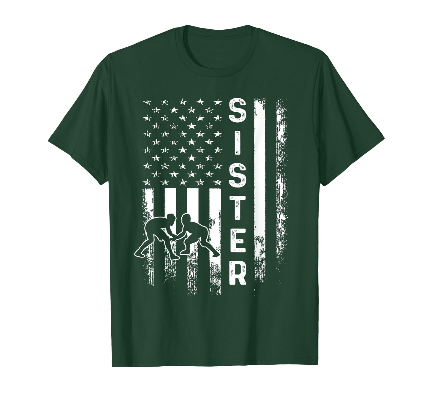 Wrestling Sister American Flag Vintage Christmas Xmas T-Shirt for Women Kids Men