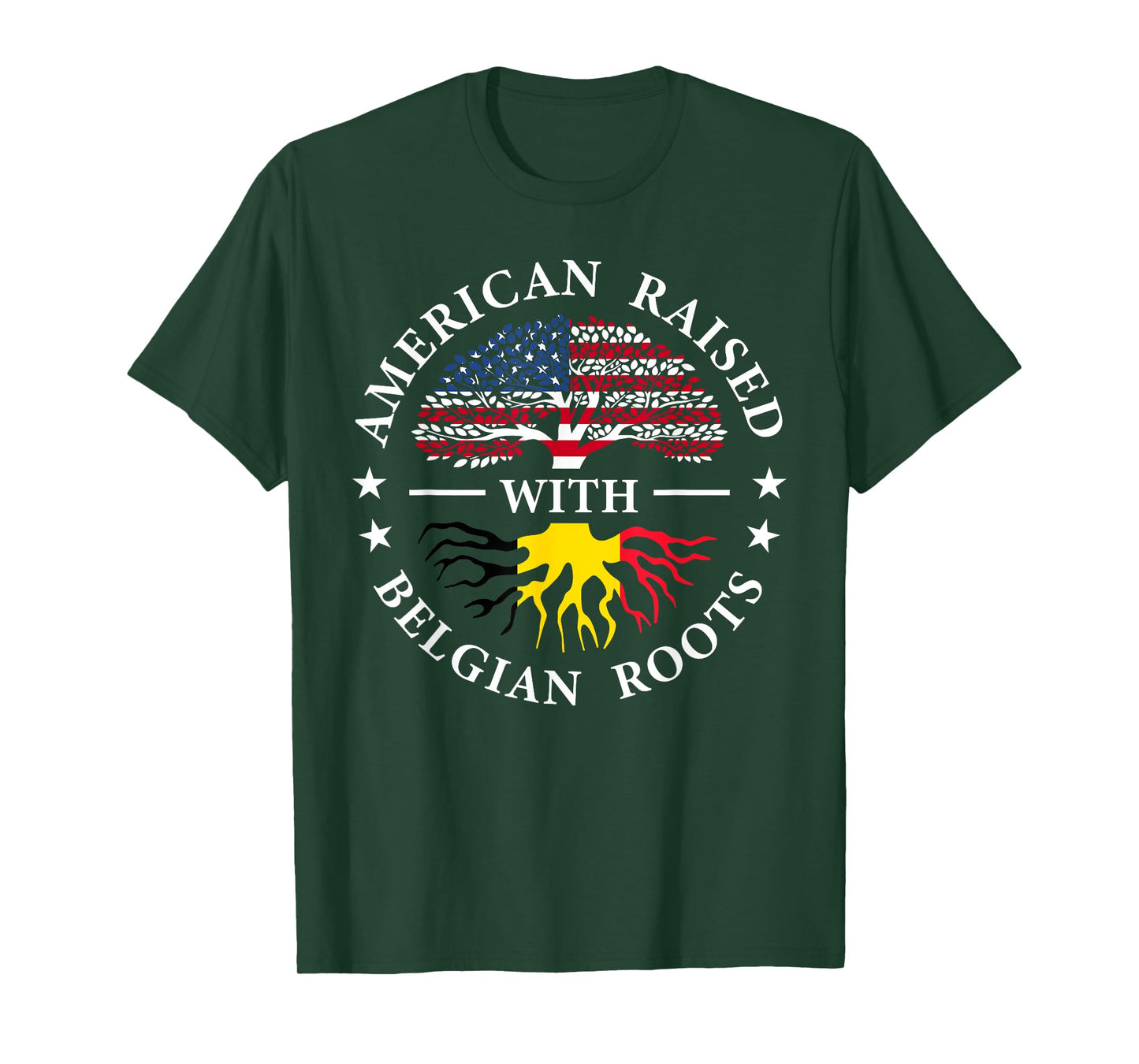 American Raised with Belgian Roots Tree USA Belgium Flag T-Shirt