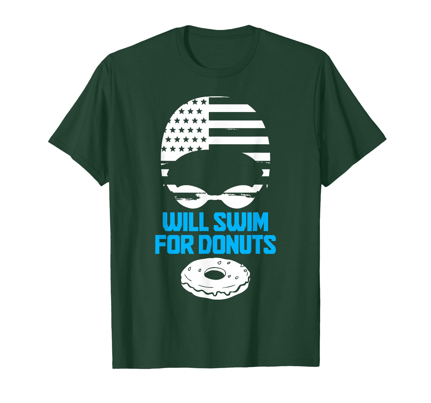 Swimming Will Swim For Donuts Funny Patriotic Swimmer T-Shirt